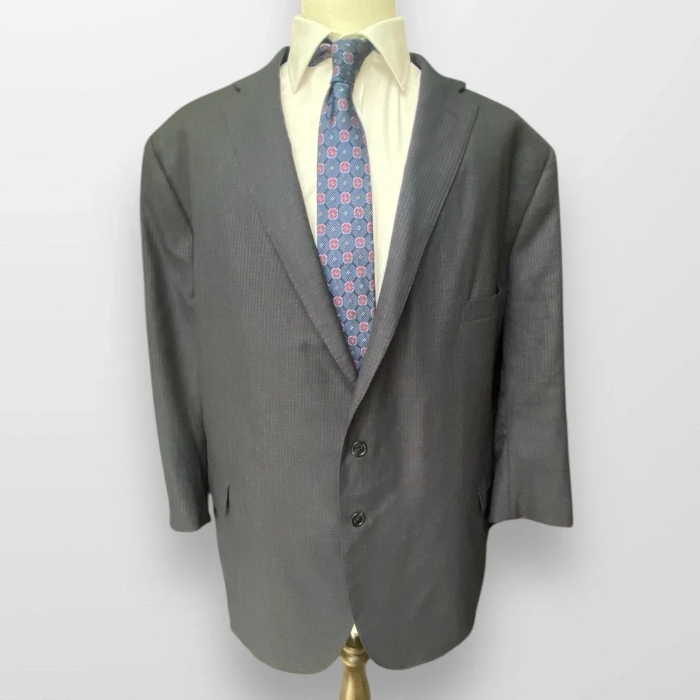 Executive Collection Tom James‎ 56R  Blue Black Plaid Blazer Sport Coat Jacket